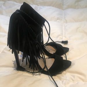 Zara suede fringe heels